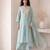 dusty ice blue embroidered roman silk free size stitched a-line kurta set