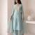 dusty ice blue embroidered roman silk free size stitched a-line kurta set