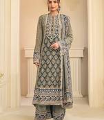 olive grey printed creap silk free size stitched straight-cut kurti suit