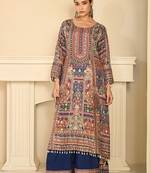 beige printed creap silk free size stitched straight-cut kurti suit
