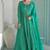 emerald green embroidered chinnon free size stitched flared anarkali-style kurta gown suit