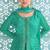 emerald green embroidered chinnon free size stitched flared anarkali-style kurta gown suit
