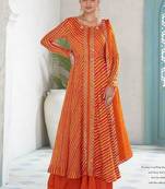 bright tangerine orange embroidered chinnon free size stitched flared anarkali-style kurta gown suit