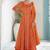 bright tangerine orange embroidered chinnon free size stitched flared anarkali-style kurta gown suit
