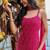 fuchsia pink embroidered georgette free size stitched short strappy straight tunic suit