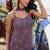 deep purple embroidered georgette free size stitched short strappy straight tunic suit