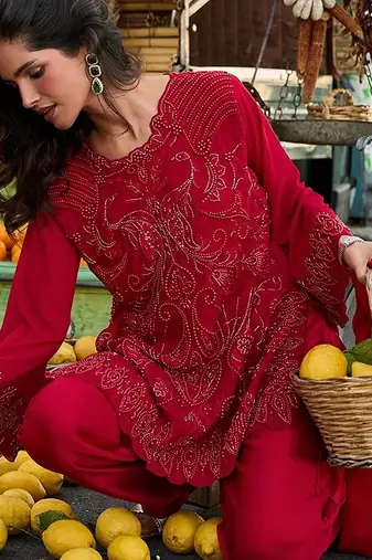 maroon red thread georgette free size stitched short strappy straight tunic suit