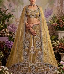 brown embroidered net unstitched lehenga choli with dupatta