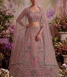pink embroidered net unstitched lehenga choli with dupatta