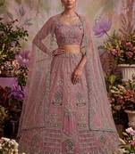 pink embroidered net unstitched lehenga choli with dupatta
