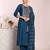 blue embroidered poly silk free size stiched kurta set
