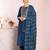 blue embroidered poly silk free size stiched kurta set