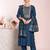 blue embroidered poly silk free size stiched kurta set