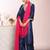 blue embroidered poly silk free size stiched kurta set