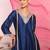 blue embroidered poly silk free size stiched kurta set