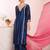 blue embroidered poly silk free size stiched kurta set