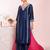 blue embroidered poly silk free size stiched kurta set