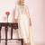 off white embroidered poly silk free size stiched kurta set