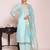 sky blue embroidered poly silk free size stiched kurta set