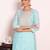 sky blue embroidered poly silk free size stiched kurta set