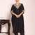 black embroidered poly silk free size stiched kaftan style kurta suit