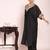 black embroidered poly silk free size stiched kaftan style kurta suit