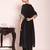 black embroidered poly silk free size stiched kaftan style kurta suit