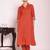 rust embroidered poly silk free size stiched a-line kurta suit