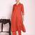 rust embroidered poly silk free size stiched a-line kurta suit