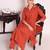 rust embroidered poly silk free size stiched a-line kurta suit