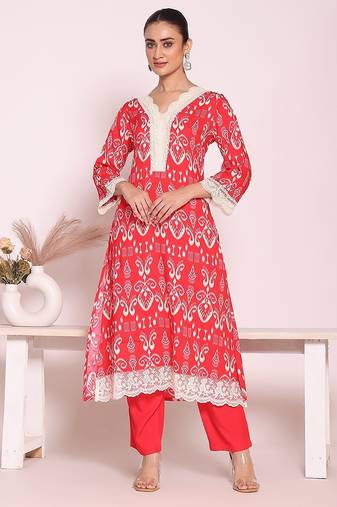 peach printed poly silk free size stiched anarkali kurti suit