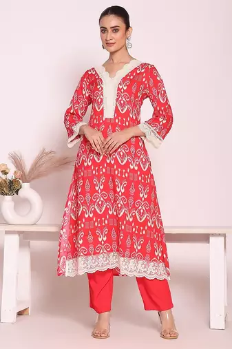 peach printed poly silk free size stiched anarkali kurti suit