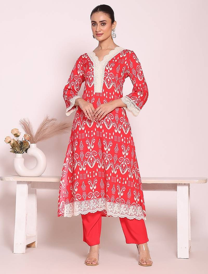 peach printed poly silk free size stiched anarkali kurti suit