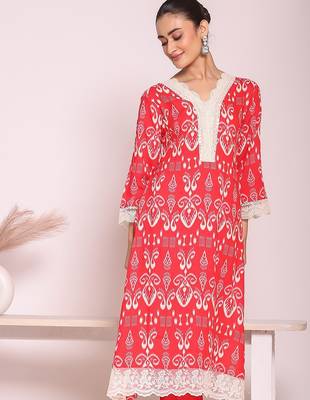 peach printed poly silk free size stiched anarkali kurti suit 2