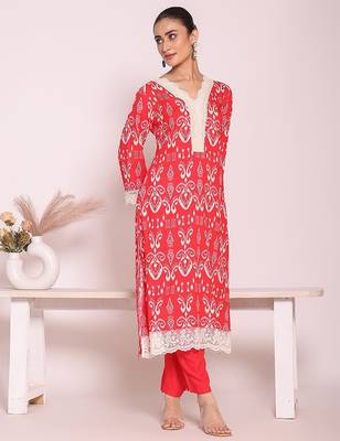 peach printed poly silk free size stiched anarkali kurti suit 3