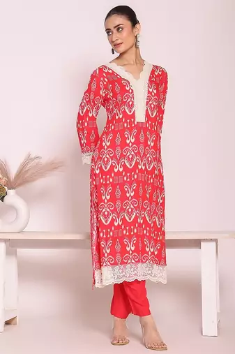 peach printed poly silk free size stiched anarkali kurti suit