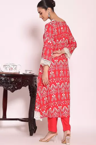 peach printed poly silk free size stiched anarkali kurti suit