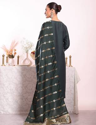 black embroidered poly silk free size stiched kurta set 4