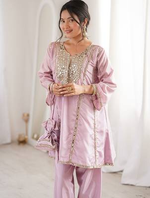 pink embroidered h o fabrics free size stitched straight kurti with batwa suit 2