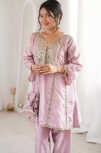 pink embroidered h o fabrics free size stitched straight kurti with batwa suit