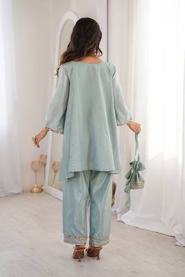 sky blue embroidered h o fabrics free size stitched straight kurti with batwa suit 2
