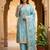 blue embroidered jimmy chu free size stitched kurta set