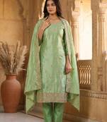 green embroidered jimmy chu free size stitched kurta set