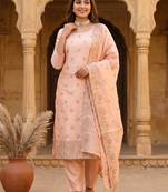 peach embroidered jimmy chu free size stitched kurta set