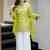 lime yellow embroidered silk free size stitched kurta set