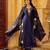 navy blue embroidered chanderi free size stitched kurta set