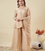 nude embroidered chrunchy silk free size stitched kurta set