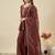 brown embroidered chrunchy silk free size stitched kurta set
