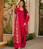 red solid silk crepe free size stitched short kurta suit