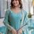 blue embroidered fendy silk free size stitched short kurta suit